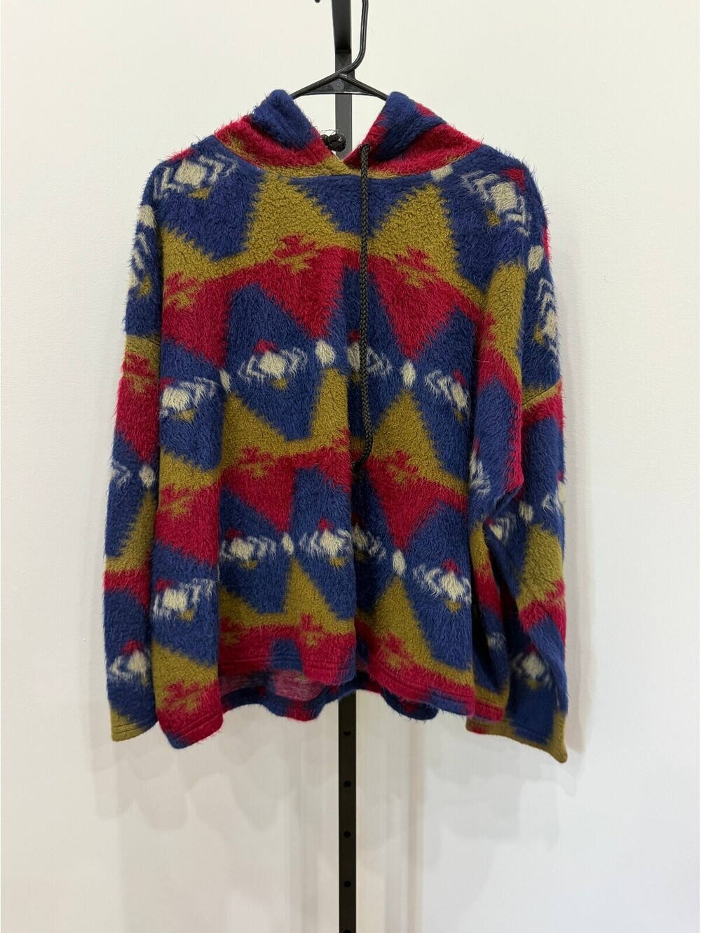 Vintage Forever Young Multicolor Hooded Sweater with Geometric Pattern XL